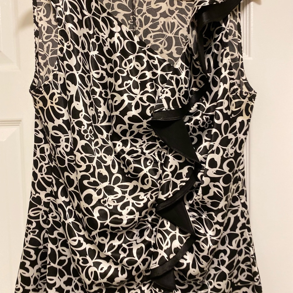 Black and White Ruffled Asymmetrical Blouse